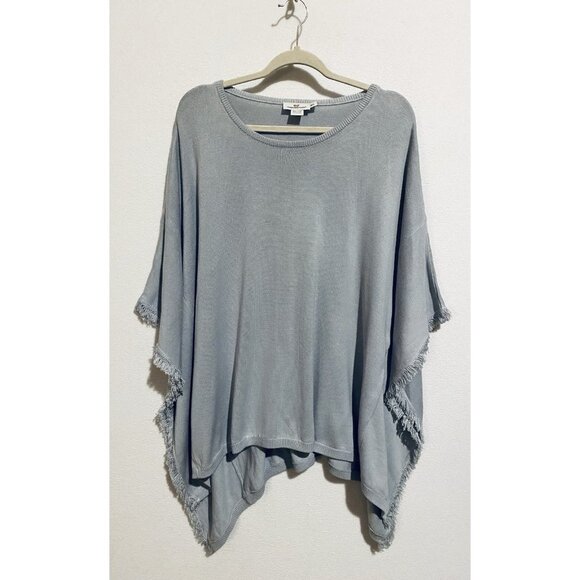 Vineyard Vines Poncho Sweater Womens M/L Gray Fringe Trim Oversized Comfy - Picture 1 of 8